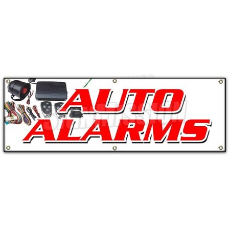 Signmission AUTO ALARMS BANNER SIGN installation power locks windows audio repairs B-72 Auto Alarms